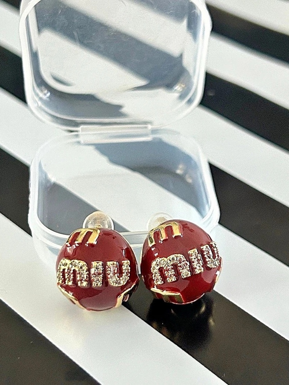 Cherry Red & Gold Stud Earrings
